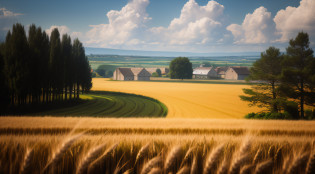 There is a field?In the background are several trees and mountains, clouds and fields in background, immense wheat fields, film Silk Road landscape, overcast flat midday sunlight, overcast day, scenery, overcast day, landscape from a car window, vast wheat fields, Contemplative clouds', with dramatic sky, fields in the foreground, very very beautiful scenery, dark overcast weather