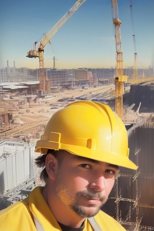 Masterpiece, best quality, portrait of a (crane operator in a yellow hard hat:1. 3), (sits in the crane cabin:1. 3), (a large construction crane and a construction site in the background:1. 4), watercolor style of greg rutkowski, incredible detail, highly detailed, composition, ultra-detailed, light leaks, trending on artstation, sharp focus, Absurdres