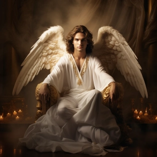 photo of Angel Gabriel, an exquisite portrait of Angel Gabriel in his celestial form, the image capturing his flawless skin pores and detailed textures, attired in traditional Arc-angel garb, perfect hands, the ambiance is peaceful and profoundly spiritual, the lighting casting an ethereal glow on his figure, photographic, the photograph is a stunning demonstration of photorealism, captured with a Sony Alpha 1 camera, 85mm lens, and f/1. 4 aperture, a shutter speed of 1/500, and ISO 100 film, the final image is in 8K UHD, with an array of muted and neutral tones