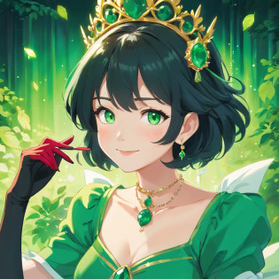 Boyish very short black hair, lipsticks, Japan woman smiling, Green Long Grove,?Emerald Tia boyish very short black hair, lipsticks, Japan woman smiling, Satin green long gloves, Green Pearl Necklace, verd s eyes, Green eyes, Long green gloves made of satin material, big breasts beautiful, Green Bridal Veil, Green eyes, Emerald Earrings,emerald tiara, Green eyes