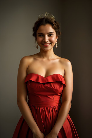 guttonervision8, Uma fotografia colorida de uma mulher idosa com um sorriso feliz, vestindo um vestido social. Her pose is very erect and posture of a lady. It is a promotional portrait in the style of Taras Shevchenko, inspirado em Yousuf Karsh, An epic and elegant representation, taking inspiration from Wladyslaw Strzeminski and Pawe? Kluza.