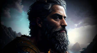a man with a beard and a beard in a scene, petros afshar speedart, painted portrait of rugged zeus, portrait zeus, cinematic full character, unreal engine character art, portrait of rugged zeus, with leonidas beard, cinematic realistic portrait, epic scene of zeus, epic digital art illustration, artgerm ; 3d unreal engine, epic portrait illustration