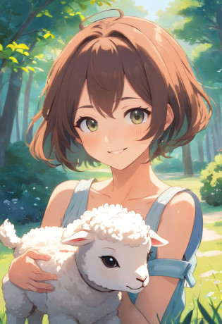 largeeyes?Cartoon lambs?Simple line art?Simple illustration?thick line art?2D?Line drawing in anime style?anime big breast?comic strip?Japanese anime style?illustratio?White lamb, Smiling lamb?Cute lamb, cute animal, curlies?poofy, Partial, cute beautiful,White Simple Background