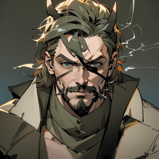 metal gear,metal gear solid,solid snake,metal gear solid solid snake,yoji shinkawa metal gear solid art,metal gear yoji shinkawa,horns on head, dark, dark,dark background,suit,business suit,smokie,tuxedo,smoking a cigarette,wearing gloves,using headband,horror --auto --s2