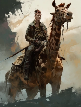 dna vector artwork of a samurai riding a giraffe, in the style of dmitri danish, photorealistic detail, marcin sobas, emphasizes emotion over realism --ar 3:4 --v 5