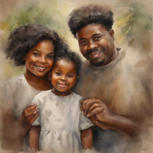 Photograph of a black family of two adults and two children, perfect faces, brown eyes lined up, correct fingers. 4k, hyper-resolution. Camera: Sony a7 III, Lens: Sony FE 70-200mm f/4 G OSS, Aperture: f/5.8, Shutter speed: 1/400s, ISO: 400, Focus mode: Continuous, Image stabilization: On, Balance White balance: Auto, Metering mode: Multisegment, Exposure compensation: 0, Flash: Off, Angle: Full body angle, Composition: Rule of thirds, Background: Blurred, Depth of field: Shallow, Tripod: No, Format from the file: RAW.