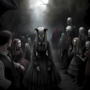 Haunted House,Eerie Forest,Ghostly Encounter,Abandoned Asylum,Creepy Doll,Sinister Shadows,Demonic Possession,Haunted Dollhouse,Cursed Mirror,Grim Reaper,Poltergeist Activity,Zombie Apocalypse,Ghastly Graveyard,,Malevolent Spirits,Blood Moon,Horror, spooky, frightening, secret terror, tentacles, vines, eyes, uncanny valley effect teeth, limbs, animals, plants,