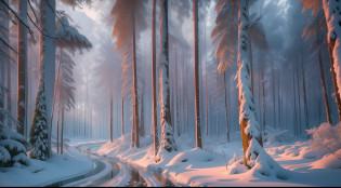 stunning view, high quality professional hyper-realistic scenery containing a picturesque nature of a wild jungle in winter in the morning hail time, (ambient lighting), 8k resolution, detailed, focus, mid-range naturalism shot, dramatic darkness by Guy Tal