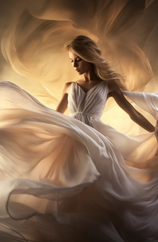 Ethereal beauty, soft pastel tones, backlighting, long exposure, flowing fabric, portrait of a dancer in midair::1. 3, style of Kirsty Mitchell, surreal, delicate movement, dreamlike, cinematic lighting, ultra high resolution --ar 66:101
