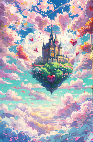 Anime love heart floating in the sky?The background is clouds, Feiyun love, A heart shape floating in the sky, Huge floating heart, Heart shape in the sky, castle in the sky style, Flying Love? Love floating in heaven, Clouds, Abandoned love in the sky, beautiful detailed fantasy, Fantasy Love, High fantasy love, Floating hearts