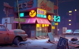 Dilapidated walls?Dilapidated signboard?Wasteland?ruins