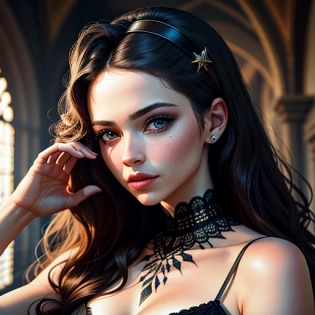 (masterpiece:1. 3), (absurdres:1. 3), (best quality:1. 3), hand of Guido Daniele, (ultra-detailed:1. 3), (best shadow:0. 7), (handled hair), (sharp eyeliner, eyeshadow, detailed eyes:1. 1), perfect anatomy, BREAK <lora:Fiammetta:0. 6>, fiammetta, BREAK church