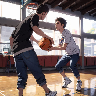 tmasterpiece?Master detail?high light?Best Picture Quality?mtu?Sweatshirt 1:1 and jeans 1:1??short detailed hair??basketball ball? --auto