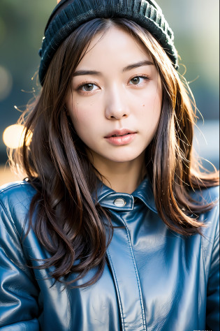 (
(8k:1.27), best quality, masterpiece, ultra highres:1.2) Photo of Pretty Japanese woman
 (beautiful:1.1) (sci-fi warrior woman:1.1) space soldier, (beanie:1.61) (leather jacket:1.21) intricate elegant, fantasy, detailed, ometric by greg rutkowski and alphonse mucha, gradient lighting