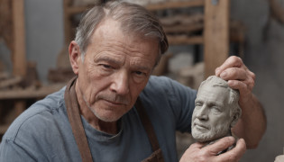((Realistic:1.3), (Highly detailed+Masterpiece:1.4)) portrait capturing the likeness of a ((dedicated man carving a small stone:1.3)|(skilled sculptor at work:1.3)), with a realistic portrayal of the sculptor's determination and craftsmanship, ((Authentic craftsmanship:1.3)|(Portrait of dedication to the art)), ((Craftsman shaping a small stone with precision in a well-lit studio in the portrait)|(Artisan's dedication to small stone carving)), ((Inspired by photographic realism and the art of sculpture in portraiture)|(Influences from professional sculpture and realism in portraiture)), ((High-resolution photograph:1.3), (Intricate details of the sculptor and the stone:1.4)), (Studio lighting highlighting the sculptor's features, concentration, and the small stone:1.2), ((Subtle play of light and shadows on the man and the stone in the portrait:1.2)|(True-to-life portrayal of the sculptor's determination in portraiture)), ((Authentic depiction of a man deeply involved in small stone carving in the portrait)|(Artisan's dedication to the craft in portraiture)), (((Professional photography setup:1.3) for capturing the sculptor's portrait)), ((Artistic exploration of craftsmanship and realism in portraiture:1.2)), (Realistic photographic portrait of the man carving a small stone:1.3)