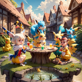 Pokemon Pikachu with Elves and Drinks on the Hill, Pikachu Pulling Genie, Illustration Pokemon, , Bread Type Pokemon, Anime Food, Cute Pokemon Style, Pikachu Concept Art, Pikachu, Cute Mouse Pokemon, Sonic, Pikachu as Human, Bun), Pokemon, ??? ???? Mika Pikazo --auto --s2