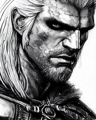 Portrait Drawing of geralt of rivia, black and white, concept art, sumi - e style, artstation, trending, highly detailed, smooth, focus, art by yoji shinkawa