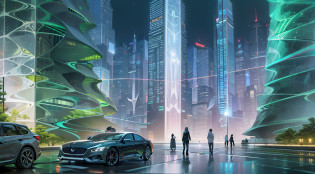 The Crystal Metropolis appears before our eyes as a futuristic and dazzling sight, in an image generated by Sea Art's powerful combination of artificial intelligence and AI painting art. In this unique work, a cidade ganha vida de forma surpreendente, with its gleaming skyscrapers and crystalline structures stretching to the horizon. Every detail of the Crystal Metropolis is meticulously created, reflecting the perfect harmony between technological advancement and aesthetic beauty. The glass and steel towers are adorned with smooth curves and geometric patterns, giving the city an ethereal and slightly surreal appearance. Sunlight dances on crystalline surfaces, creating a myriad of reflections and sparkles that spread through the busy streets. The play of lights and shadows provides a sense of depth and immersion, transportando o espectador para esse mundo futurista e encantador. The streets are interconnected by suspended walkways, through which people move in a well-orchestrated choreography. The Crystal Metropolis pulsates with life, with autonomous vehicles gliding smoothly down the roads, while pedestrians meet in vibrant squares and hanging gardens, Creating an atmosphere of connection and interaction. The color palette used in the image stands out for its elegance and sophistication. Tons de azul-cobalto e prata se misturam, evoking a sense of modernity and innovation. Subtle details in shades of green and lilac bring a sense of harmony with nature, Even in the midst of technological greatness. Ao admirar essa imagem, somos convidados a imaginar um mundo onde a arquitetura e a natureza se fundem em uma simbiose perfeita, where the boundaries between the real and the imaginary become increasingly tenuous. The Crystal Metropolis transports us to a bright future, where the possibilities are endless and the beauty is eternal.