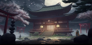 japan::2, temple::2, by Laurie Greasley, tree::1, fantasy lighting, extremely detailed, artstation, --ar 2:1 --q 2 --nij
