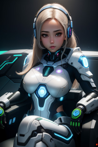 um close up de uma mulher em um terno futurista sentado em uma cadeira, menina em mecha cyber armor, Ciborgue - Menina com cabelo prateado, 3 d render arte do caractere 8 k, menina ciborgue bonito, arte digital do anime cyberpunk, cyberpunk menina anime mech, cyborg menina branca bonita, menina android perfeita, menina bonita ciborgue, menina ciborgue, cybernetic suit