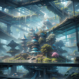 Sky, Clouds, holding_weapon, no_humans, Glow, Architecture, Science Fiction, Cities modern futuristic design large underwater city, futuristic underwater cityscape, a artificial waterfall and a pond with colorful flowers in the middle, nature meets underwater architecture, built inside ocean, realistic beehive architecture, organic underwater architecture, Reality very close to real nature, breathtaking render,city with underwater forest , advanced civilization technology,stunning architecture, luxury architecture, realistic fantasy render, by Zha Shibiao, epic and stunning, architectural visualization, epic architecture, concept art. 8 k --auto --v6 --s2