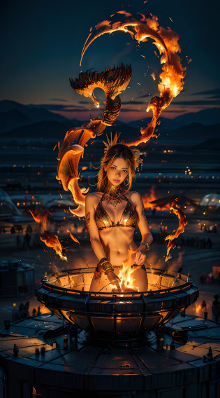 8k masterpiece, best quality:1.2), ultra high definition, photorealistic, tens of thousands of people gather in Nevada�s Black Rock Desert to create Black Rock City, a temporary metropolis dedicated to community, art, self-expression, and self-reliance. In this crucible of creativity, all are welcome, burning man festival, black rock desert, black rock mountains in the background, monolithic structures of (ingenious, futuristic art:1.2) otherworldly, (metal, wood, glass, fabric, art sculptures made of all materials scattered over the huge festival area, the cartwheel pattern micro city of campers and festival attractions encompasses a central (90 feet tall, 1wickerman:1.4, flames are billowing out from a burning sculpture, burning man, burning man nevada, amazing fire art, giant sculpture, style blend of burning man, body made of fire, breath taking, all face covered with a fire, dramatic artwork, absolutely outstanding image, stunning art, head exploding, large flames, fire tornado), art performers, (bizarre vehicles:1.3), (hedonistic:1.3) ambience, free spirit attitude, hippy vibe, intricate details of art installations, highly detailed art sculptures,