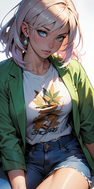 Background, mixed-language_SMS, Japanese letters in graffit, (beautiful and clear background:1.2),, fantastic paintings ,graffit style, olhos altamente detalhados , a white t-shir, cannabis print, marijuana tattoo, Loving,  steeply, stylishly, fashionably,  ultra detailed hair, Masterpiece, Best Quality, hig quality, high-resolution, detail enhancement, ((most beautiful image in the world)), Masterpiece, Best Quality, hig quality, high-resolution, detail enhancement, ((most beautiful image ), light lavender hair, Mint hair, Shiny degraded hair,  t-shirt stampa flores, wearing jeans,, art by stjepan sejic, art by j scott campbell, art by guillem march, art by citemer liu, 4k, High Resolution, comic book character, comic, high quality detailed,   style of ::2.0 comix illustration style,tatoon style, hig quality, high-resolution, detail enhancement, 8K, HD, Best Quality, hig quality, high-resolution, detail enhancement, 8K, HDR, Sharp focus, Ultra Detailed, Perfect lighting