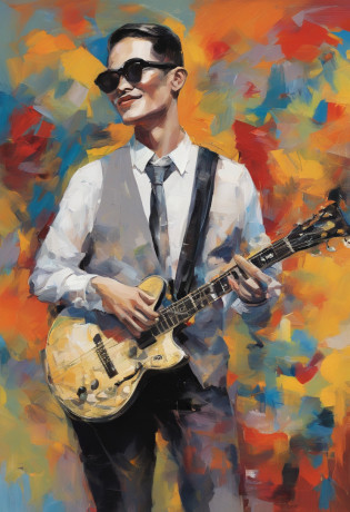 Manhwa Style?anthropomorphic turtle?o cachorrinho?Rock puppy?Trendy clothing?wears dark glasses?plays the guitar?Madness?Fluttering musical symbols?ball room?lamplight?Spotlights?8K?super-fine?full bodyesbian?best qualtiy???