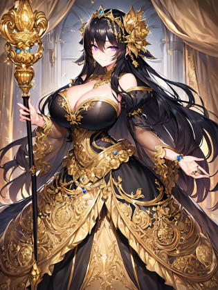 ((anime artstyle)),(Masterpiece),(Best Quality),(Super Detail),(Very Delicate and Beautiful),Solo,((full body portrait)),((BlingBling)),((1 arrogant princess in beautiful embroidery black and gold gorgeous rococo ballgown with  voluminous full length hoop skirt)),((crinoline)),gorgeousfull embroidery,Long train((arrogant,haughty)),(((arrogant smile))),Sharp eyes,(holding a luxurious scepter),((gorgeous gemstone jewelry)),detailed face and eyes,jewel-like eyes,Purple eyes,(Bangs between eyes),((large amount of straight hair,extremely Long voluminous black Hair)),((gigantic tits,Long tits)),gorgeousfull embroidery,cleavage,extremely gorgeousfull hair ornament,(bling-bling extremely gorgeousfull jeweled tiara),gorgeous corsage,(Dynamic Angle),Looking at viewer,(full body)),((beautiful embroidery and glitter jeweled black and gold gorgeous rococo ballgown with voluminous full length hoop skirt))
