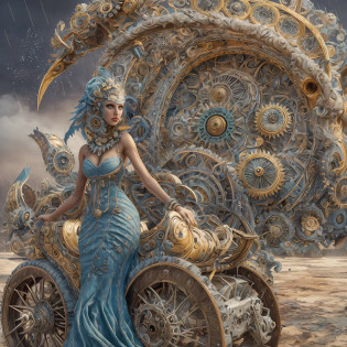 Wantz monster design?intriguing?High color saturation?swirles?Hyper-realistic, Ultra-detailed?Ultra-stereoscopic?MuCoi?Drip style - paint - 1900?tentaculata?round eye?Digital art by Ray Caesar and Hannah Hch and Stephen Burrows, A beautiful young woman in action pose, centered in frame, Wide shot, Lively breasts, Mask, Pop surrealism, neo-dada, Spectacular, spectacle, Masterpiece, Private collection, Featured collections, behans, a 3D render, Cracked clay, Gothic, Bright colors, Supersaturation, Depth, spirals, fibonacci sequence, shells, Flowers, gear wheel, tunnel, surreal environment, Fractal geometry, game assets, City scene, Modern makeup, Long eyelashes, Rain drops, Chiffon dress, Rococo, bangle, Punk rock, Subversive art, Dirty, Dirt, Skiff, Mid-cut jeans, Specular highlights, Pondering, ambient occlusion render, Detailed, Parade Square, ((isoline)), armature, Detailed, elaborate, complex, Desert, Mountains, Cart, The Car, Stormy sky, Moonlight