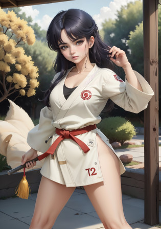 (Akanetendowaifu: 1), lindo, rostro enfadado, (uniforme karate corto: 1.2), pose dinamica,decidido, cabello corto, cabello largo,mirando al espectador, pose karateka patada al aire,pierna patada, gritando, rostro detallado hiperrealismo, ojos detallados,ojos brillantes, mujer hermosa, sonriendo, picardia,desafiante, patada al espectador, piernas hermosas,nsfw,Teaching legs, vestido corto, piel humeda,sudor, manos con cinco dedos

(realista: 1.2), (realismo), (obra maestra: 1.2), (mejor calidad), (ultra detallado), (8k, 4k, intrincado), (disparo de cuerpo completo: 1), (disparo de vaquero: 1.2), (85 mm), light particules, luci, (muy detallado: 1.2), (cara detallada: 1.2), (degradados), nsfw, ojos coloridos y detallados,

(Fondo gimnasio dojo karate), (fondo detallado), paisaje detallado, (Angle Dynamic: 1.2), (dynamic  pose: 1.2), (regla de third_composition: 1.3), (Line of action: 1.2), plano amplio, solo, daylight, luz espectacular,jardin japones, nocturno,estanque peces