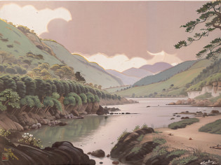 colocar um pescador nessa imagem, oil painted, depicting a nostalgic and emotionally charged landscape. Um rio agitado, with lonely young man fishing among the rocks of the river, . As pinceladas ricas e texturizadas capturam cada detalhe, enquanto a paleta de cores suaves evoca calma. A vila antiga, com casas de madeira desgastadas, witnesses centuries of history. A bent fisherman throws his line patiently.