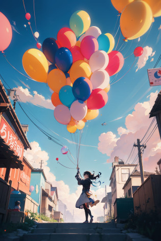 there is a woman holding a bunch of balloons in the air, atey ghailan 8 k, anime art wallpaper 4 k, anime art wallpaper 4k, anime art wallpaper 8 k, makoto shinkai cyril rolando, 4k anime wallpaper, anime wallpaper 4 k, anime wallpaper 4k, cyril rolando and goro fujita
