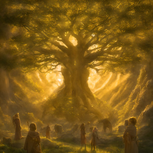 The Erdtree (Golden tree, ?gonju) is a giant, golden tree that towers above the Lands Between. The Lands Between are blessed by the Elden Ring, which is the source of the Erdtree, that symbolizes its presence. It is the heart of the Golden Order. The blessing granted by the Erdtree and consequently the Elden Ring, is represented by a golden light in the eyes of the inhabitants of the Lands Between, known as the Grace of Gold. Upon their deaths, the remembrances of demigods and greater champions, and other such powerful beings are hewn into the Erdtree