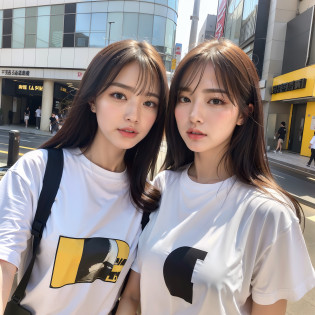(8k:1.27), (best quality, masterpiece, super high definition:1.2), realistic, (1 girl:1.8), (solo:1.8), sunset, Instagram photo, street snap, cute Japan woman standing in front of caf� (beautiful:1.1), t-shirt, oversized t-shirt, (big t-shirt: 2), black t-shirt, Band T-shirt, graphic T-shirt, logo design T-shirt, heavyweight T-shirt, very detailed face and skin texture, delicate eyes, double eyelids, whitening skin, long hair, long hair, Japan streetwear, sophisticated gravure idol, wearing oversized T-shirt,