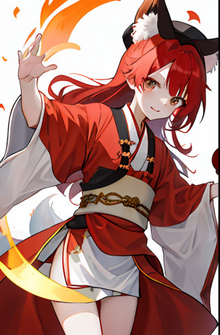 Kizi?redheadwear?fox ear?Ancient Chinese clothing?full bodyesbian?robe?bloomer?long whitr hair?redheadwear?Qi bangs?Set the chart?