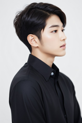 profile,Beautiful Korean kpop idol male photo, 80mm, Plain white background