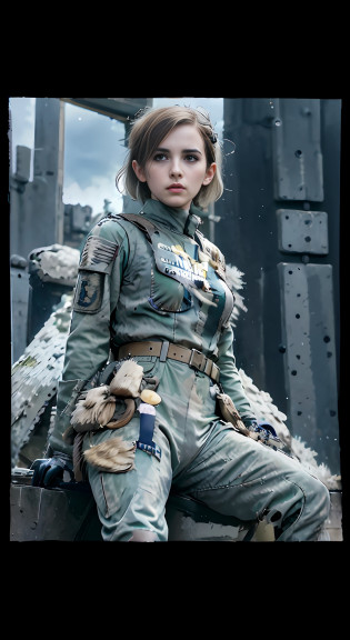 araffe in a military uniform sitting on a bench, mechanized soldier girl, quiet from metal gear solid, soldier girl, wearing military outfit, infantry girl, emma watson vietnam door gunner, dieselpunk soldier girl, military outfit, soldier outfit, quiet from metal gear solid v, military girl, solo female character, army girl outfit, from metal gear