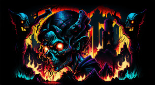 NeonMuta��o, skull, she's coming for you, de perto, caverna,, olhos brilhantes, (de perto:1.3), 8k, melhor qualidade.