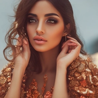 real beautiful arab Woman, drop dead gorgeous, light tan skin, natural full soft lips, beautiful wide hazel eyes, perm hairstyle, elegent red dress, epic, dramatic, photorealistic, sharp focus, Exquisite detail, 30 - megapixel, 4k, 85 - mm - lens, sharp - focus, f: 8, ISO 100, shutter - speed 1: 125, diffuse 8K, wide hazel eyesctane render, wide angle lens, high detail, sharp focus, dim light --ar 3:2 --v 5. 1 --s 750