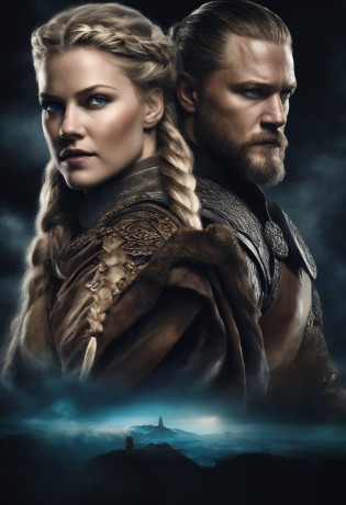 Ragnar e Lagertha em Valhalla,  Biomechanicals, estranho, assustador, Pesadelo, cores muito brilhantes, light particles, com luz brilhante, Mshiff, Arte do papel de parede, Papel de parede UHD