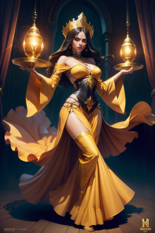 1girl, sozinho, digital illustation, (arabian nights),Espadas,((Scowling)), extravagant head coronet, Beautiful woman,[Cosplay de vestido de baile vitoriano:arabic dancer dress:0.7], fantasia, Arab palace, Brass lamps, (oil lamps), ((Rim lighting)), (Noite),ALMOFADAS, Cortinas, seda, ornado ((laranja)) dancer's dress with long sleeves, Panties, harem pants, Golden hat, cinto de ouro,quebrar,extremely high quality, altamente detalhado, master part, melhor qualidade, quebrar, (art by Tomasz J?druszek, arte por Aaron Miller ,arte por Noxypia ), quebrar, NaturezaMagia, magic energy, fantasia