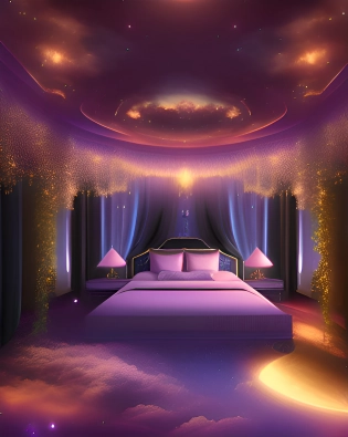 there is a bed in a room with a sky view, dreamy atmosphere and drama, magical dream-like atmosphere, surreal dreamscape, dreamlike atmosphere, dream atmosphere, detailed dreamscape, ' lost in a lucid dream, dream-like atmosphere, dream - like atmosphere, dreamy atmosphere, cloud palace, surreal atmosphere, surreal scene, dream like atmosphere