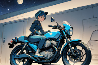 anime style picture of a woman in uniform sitting on a motorcycle, akira's motorcycle, motorcycle, akira motorcycle, wallpaper!, hq artwork, riding a motorcycle, akira moto, 4 k manga wallpaper, motorbiker, sitting on a motorcycle, 2 d anime style, jc leyendecker and sachin teng, cushart kenz, motorcycle concept art, motorcycles