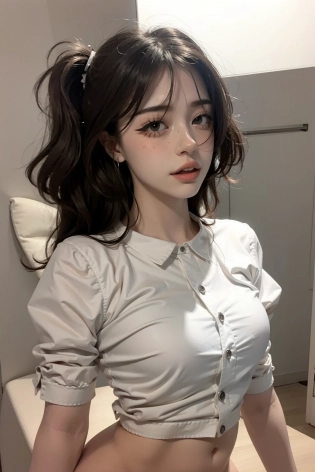 hannahowo in blouse, light and shadow