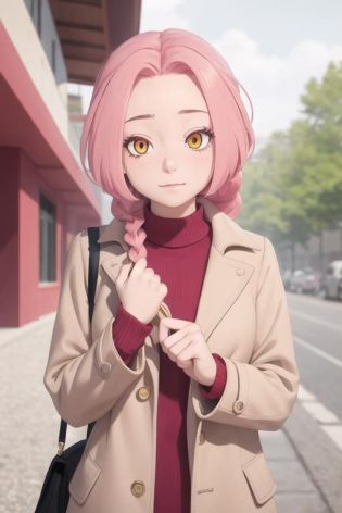 masterpiece, best quality, high quality, 1girl, solo, looking at viewer, upper body, <lora:mei:0.54>, mei, pink hair, braid, yellow eyes, , coat