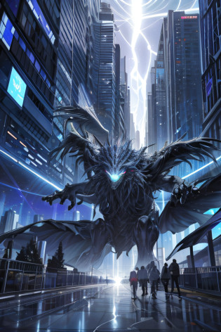 It generates an image of a futuristic and prosperous city that seems to be taken from a dream. Towering skyscrapers and modern architectural structures rise majestically into the sky. Neon lights and billboards illuminate streets crowded with people moving in a hurry. The city is full of life and activity, with flying vehicles gliding through the skies and high-speed trains plying the elevated tracks.

But just above this vibrant and bustling metropolis, An astonishing and terrifying vision presents itself. Una gigantesca grieta, the size of a football stadium, rasga el cielo de manera inexplicable. The crack looks like a window to another dimension, with a mysterious radiance and unknown energy emanating from within. A lo largo de sus bordes, Spirals of energy seem to dance in a supernatural dance.

The contrast between the lively city and the ominous presence of the rift creates a sense of tension and wonder.. Los habitantes de la ciudad miran hacia arriba con temor y curiosidad, while the media and scientists rush to investigate the unexplained phenomenon.

The crack suspended in the sky has become a mystery that defies logic and human understanding., y su presencia amenaza con cambiar el destino de la ciudad y sus habitantes para siempre.