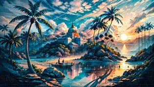 There is a view of a beach with palm trees and a body of water, tropical landscape, tropical beach paradise, tropical beach, on a tropical beach, beautiful tropical island beach, tropical location, beautiful breathtaking beach, beach and tropical vegetation, palm trees on the beach, tropical climate, atmosphere, tropical scenery, beach landscape, beautiful beach, tropical paradise