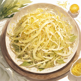 (White background:1.4),(A plate of sauerkraut?Yellow and white?Filaments are piled up in a pile on a plate?vegetable foliage?Complete plate shape?Northeast sauerkraut)?(Chinese illustration:1.3?paper art:1.3, Quilted paper art:1.2),( reasonable design, Clear lines, High sharpness,Best quality, Very detailed, Masterpiece, movie light effect, 4K )