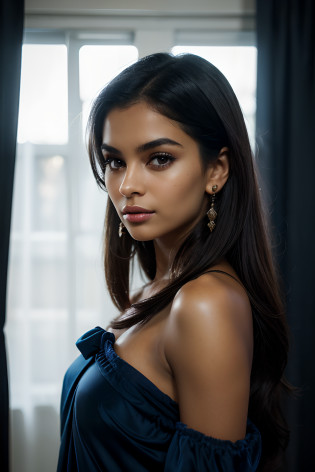 photo of beautiful (dark skin girl:1.2) in front of a blue velvet curtain, she's facing front to camera, skin is smooth and radiant, film quality, woman (ultra-realistic , she's in deep darkness ,soft accents, gorgeous rembrandt like lighting, (Rembrandt patch), photo with background of blue velvet drapery, curtain, (highest quality textured fabric blue velvet backdrop), lush blue drapery behind her with accent highlights(highest quality), Her luscious, natural dark hair cascades down, framing her face with an aura of allure. With striking eyes, adorned with long lashes, eyes, the color of rich deep colors, ancient seduction and passion. Finely detailed(Fine-grained), (highest detail skin texture peach-fuzz earlobe realistic) ?? res � ?? resolution ultra high res(A high resolution) , very high texture res(light resolution), Realistic � Realistic Photorealistic � (photorealistic beautiful eyes, pupil colors, 4k) , 8K,extreme detail, close and intimate, she looks direct to viewer, captivating eyes looking at us,Her perfectly sculpted lips, highly real lipglass,painted a bold shade of crimson. she is Ingres, Vermeer, work of art, indulge in the exploration of desire.solo woman, (highest quality skin), long hair, every detail,Fine facial features, micro-details of skin and hair Masterpiece � Masterpiece ?? quality � ?? quality best quality(Highest Quality) ,Leica film, best, solo female, High quality (hiquality)?etc ?? detailed � ?? details ultra-fine detailed(micro details), Photorealistic, Extremely detailed(Extremely detailed) , Finely detailed(Fine-grained), (highest detail skin texture) ?? res � ?? resolution ultra high res(A high resolution) , very high texture res(light resolution), Realistic � Realistic Photorealistic � photorealistic beautiful � beautiful 4k , 8K, relaxed, close and intimate,